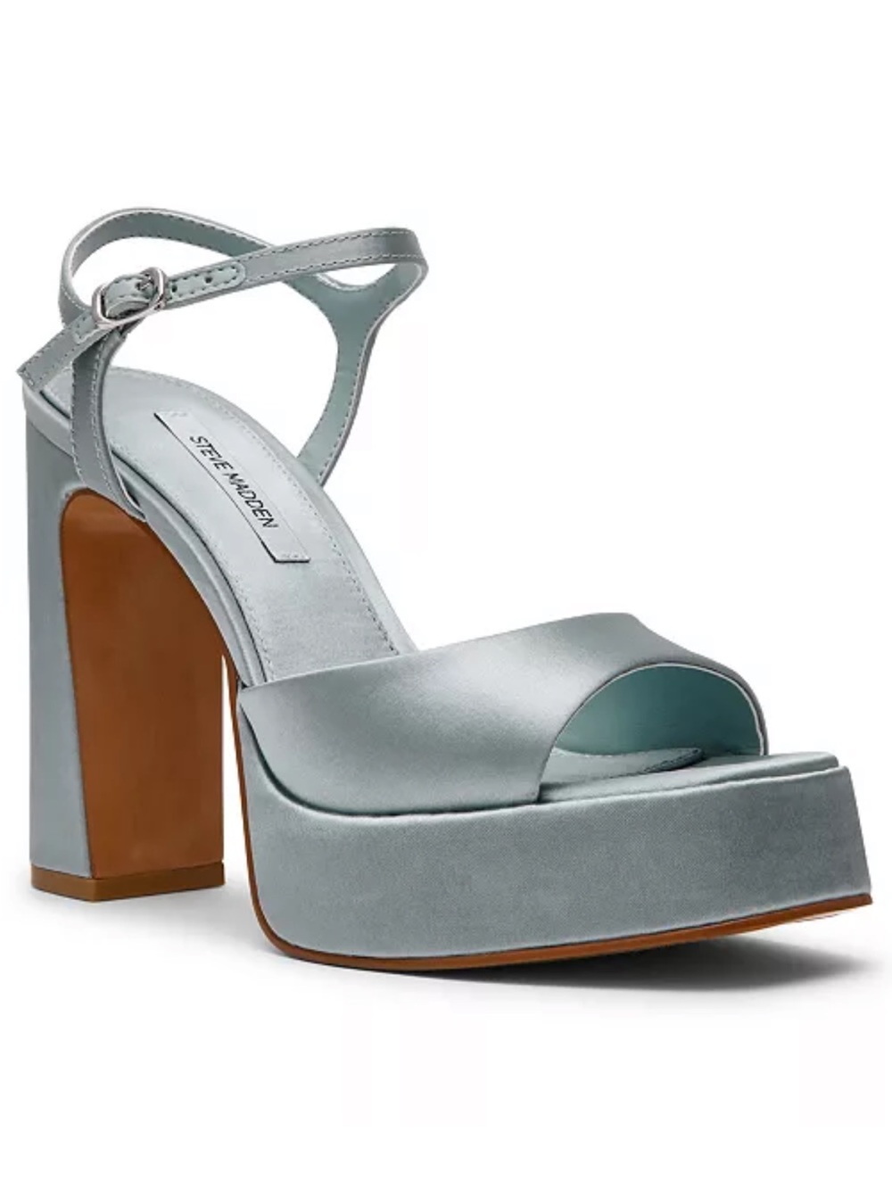 Steve Madden Silver Satin Platform Block Heel Sandals